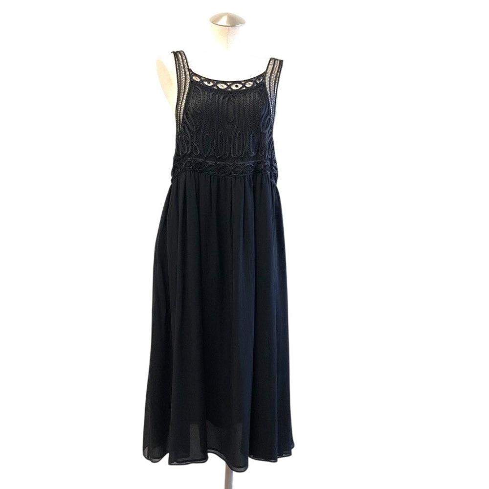 Emporio Armani Dress Womens 46 Large Black Silk Soutache Lace Midi L2A71T L9993